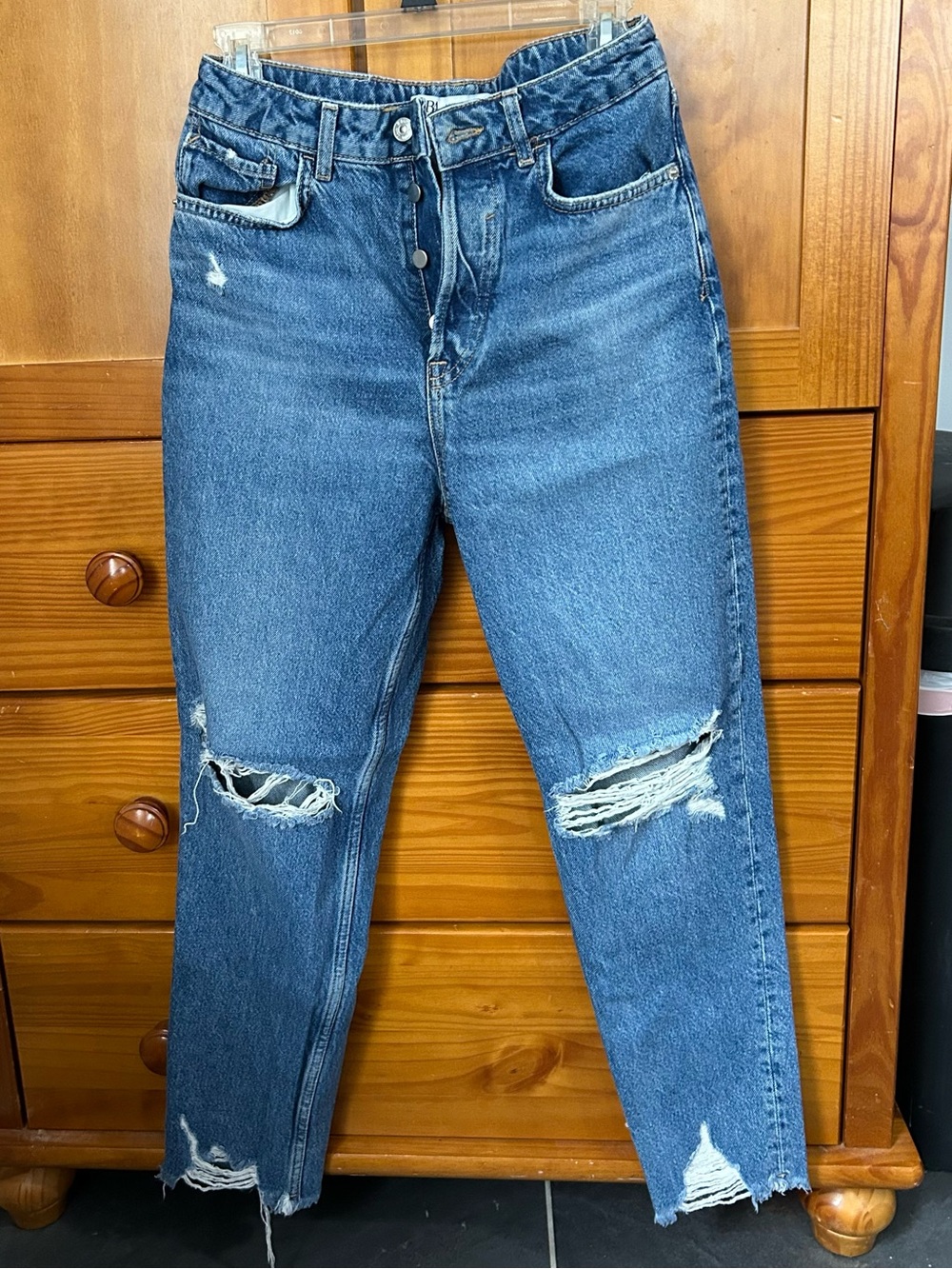 Zara Classic Distressed High-Rise Blue Jeans - Women's